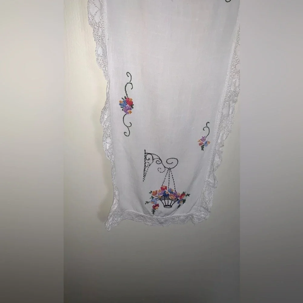Handmade Embroidered Table Runner Needs Minor Repair 13 x 37